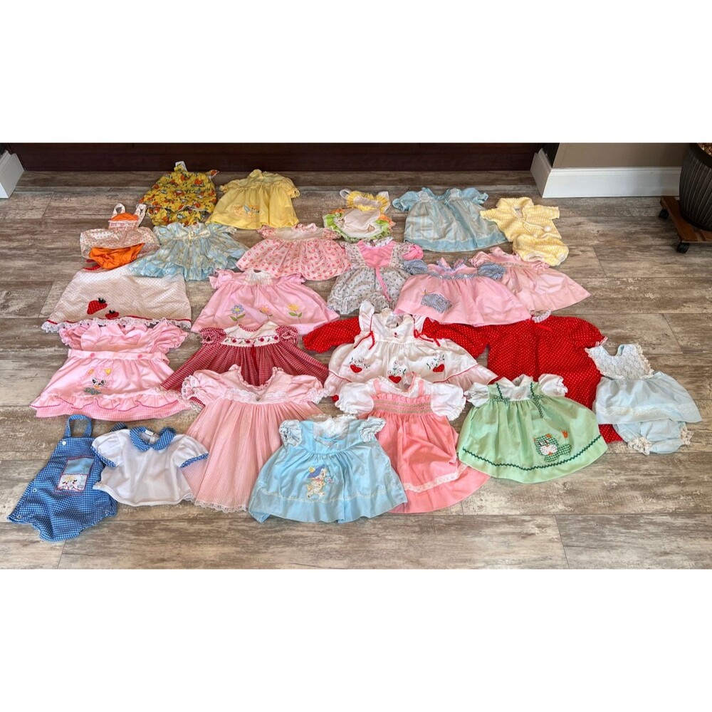 Vintage 70s/80s Baby Girl Clothing Lot Dresses Rompers Dresses 23 Piece Set